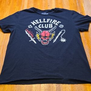 Stranger Things Men Large Black Hellfire Club Graphic‎ Demon Shirt